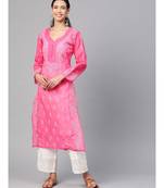 Ada Hand Embroidered Pink Cotton Lucknow Chikankari Women Kurta - A100354