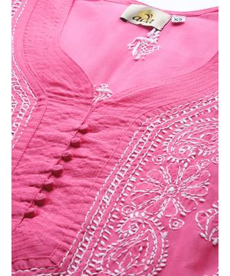 Ada Hand Embroidered Pink Cotton Lucknow Chikankari Women Kurta - A100354 2