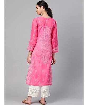 Ada Hand Embroidered Pink Cotton Lucknow Chikankari Women Kurta - A100354 5