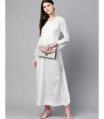 Ada Hand Embroidered White Cotton A-line Lucknowi Chikan Women Kurta - A100419