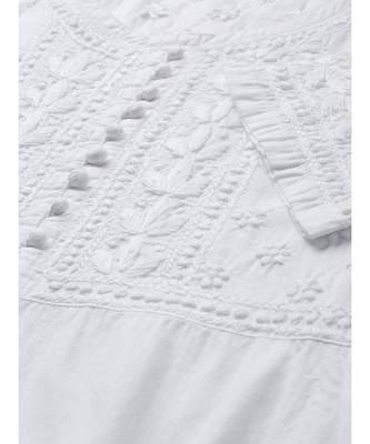 Ada Hand Embroidered White Cotton A-line Lucknowi Chikan Women Kurta - A100419 3