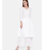 Ada Hand Embroidered White Cotton Lucknowi Chikan Women Kurta - A100142