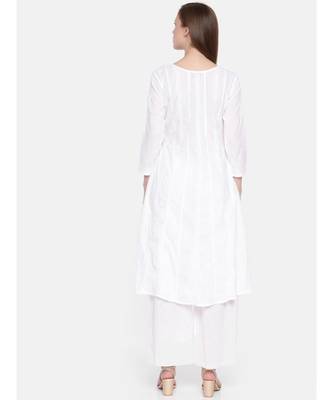 Ada Hand Embroidered White Cotton Lucknowi Chikan Women Kurta - A100142 2