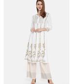 Hand Embroidered White Cotton A Line Lucknow Chikankari Women Kurta