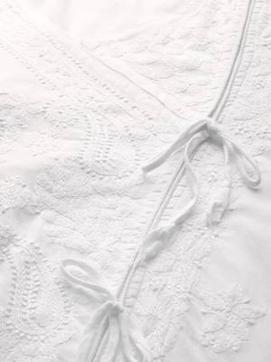 Hand Embroidered White Cotton Lucknow Chikankari Indian Women Angarkha Kurta 4