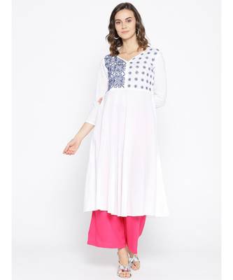 Ada Hand Embroidered White Cotton Lucknow Chikankari Women Kurta With Muqaish Work - A100052 1