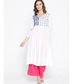 Ada Hand Embroidered White Cotton Lucknow Chikankari Women Kurta With Muqaish Work - A100052