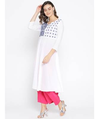 Ada Hand Embroidered White Cotton Lucknow Chikankari Women Kurta With Muqaish Work - A100052 3