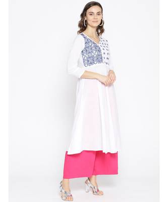 Ada Hand Embroidered White Cotton Lucknow Chikankari Women Kurta With Muqaish Work - A100052 4