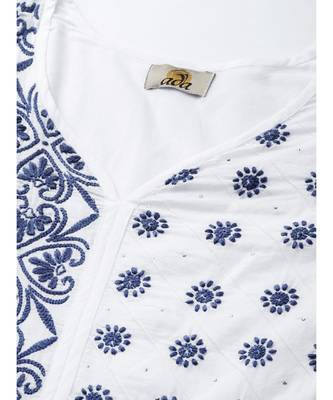 Ada Hand Embroidered White Cotton Lucknow Chikankari Women Kurta With Muqaish Work - A100052 5