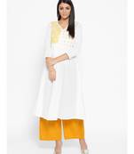 Ada Hand Embroidered White Cotton Lucknow Chikankari Women Kurta With Muqaish Work - A100054