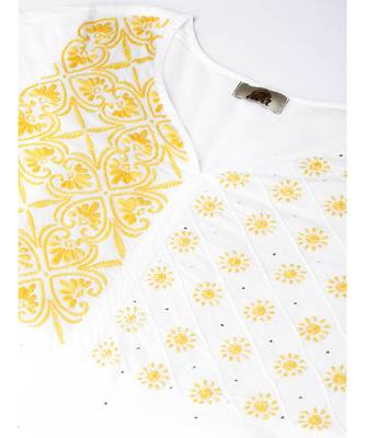 Ada Hand Embroidered White Cotton Lucknow Chikankari Women Kurta With Muqaish Work - A100054 5