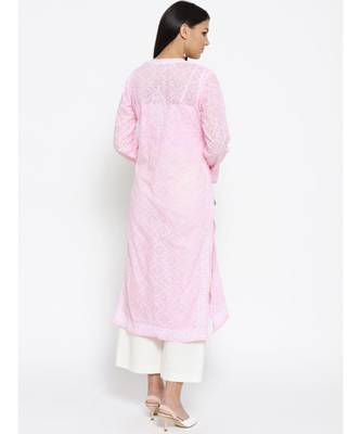 Ada Hand Embroidered Pink Cotton Lucknow Chikankari Women Kurti - A100108 2