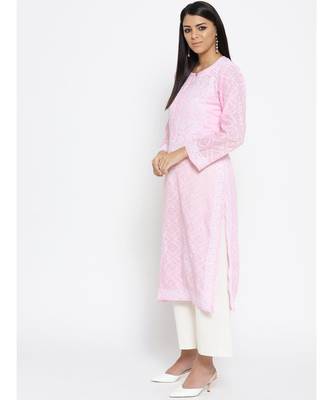 Ada Hand Embroidered Pink Cotton Lucknow Chikankari Women Kurti - A100108 3