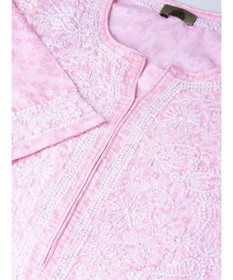 Ada Hand Embroidered Pink Cotton Lucknow Chikankari Women Kurti - A100108 5
