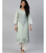 Ada Hand Embroidered Grey Cotton Lucknowi Chikan Women Kurta - A224078