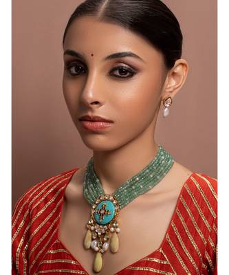 Elegant Green Turquoise And Yellow Necklace Set 1