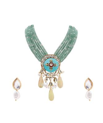 Elegant Green Turquoise And Yellow Necklace Set 2