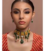 Beautiul Ocre And Green Necklace Set