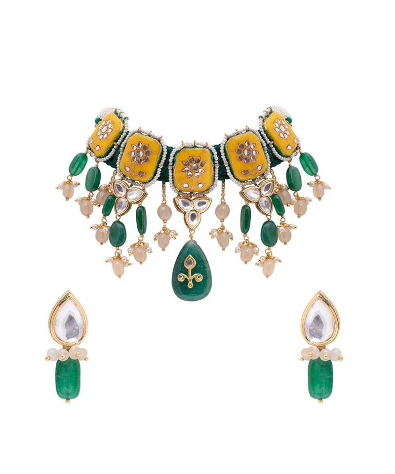 Beautiul Ocre And Green Necklace Set
