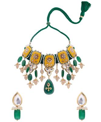 Beautiul Ocre And Green Necklace Set 3