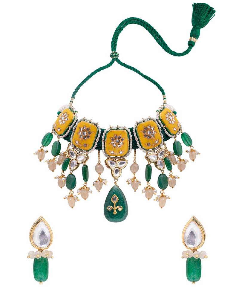 Beautiul Ocre And Green Necklace Set