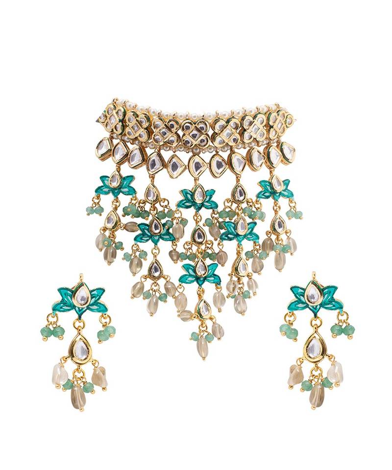 Beautiful Green And White Necklace Set