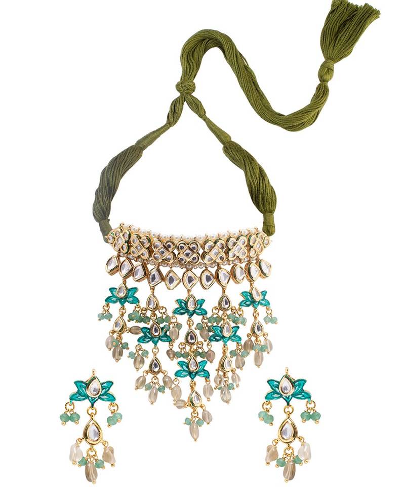 Beautiful Green And White Necklace Set