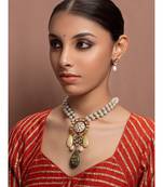 White kundan Yellow Gold Brass   Necklace &  Pair of Earring