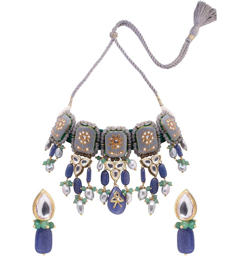 Chic Grey And Green Necklace Set