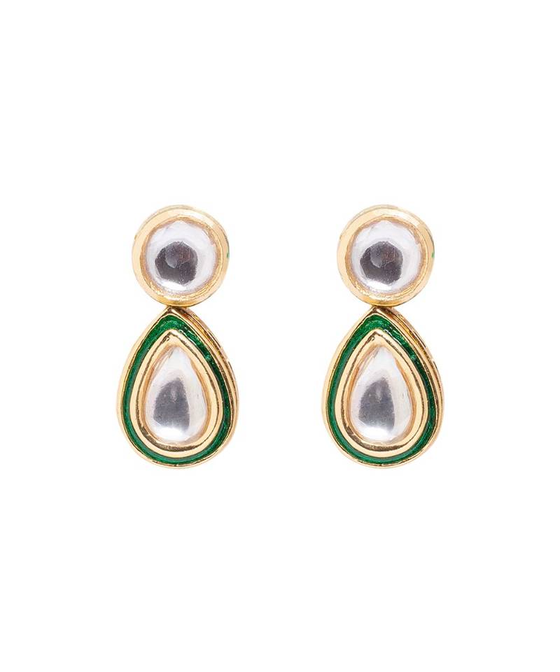 Green kundan Yellow Gold Brass   Necklace &  Pair of Earring