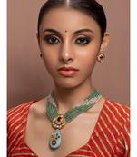 Green kundan Yellow Gold Brass   Necklace &  Pair of Earring