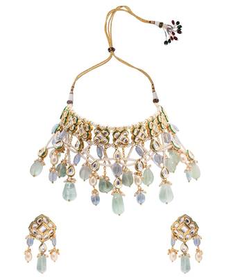Lush White Green And Blue Necklace Set 3
