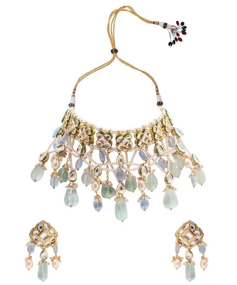 Lush White Green And Blue Necklace Set