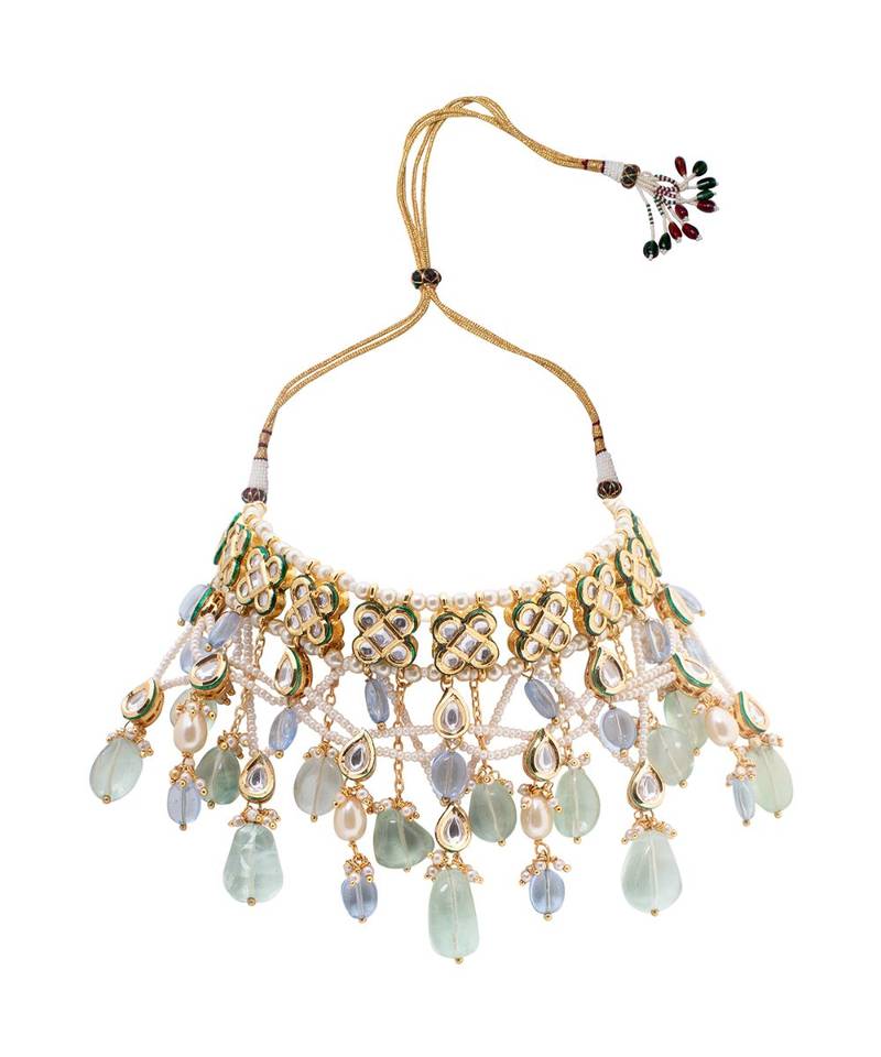 Lush White Green And Blue Necklace Set