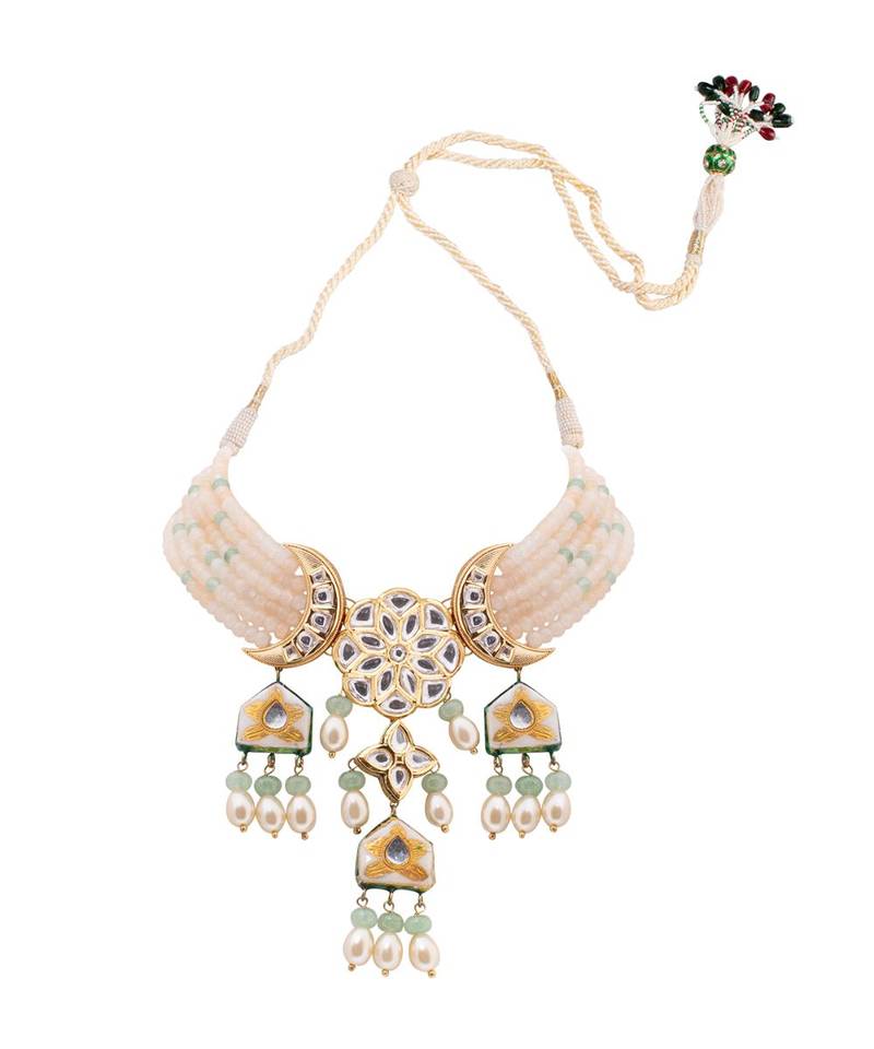 Sensational Cream And Green Necklace Set