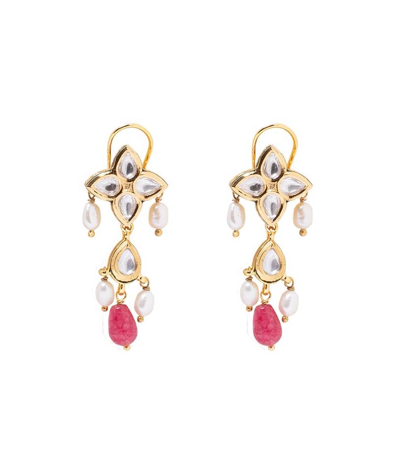 Elegant Red And Gold Cluster Earrings