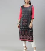 Dark Grey Crepe Printed Straight Kurta 