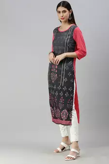 Dark Grey Crepe Printed Straight Kurta 