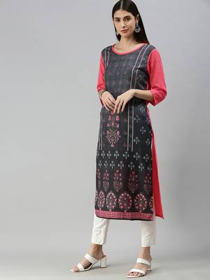 Dark Grey Crepe Printed Straight Kurta  4