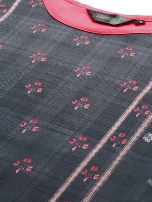 Dark Grey Crepe Printed Straight Kurta  5