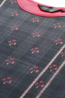 Dark Grey Crepe Printed Straight Kurta 