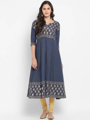 G COLLECTION Grey printed cotton kurtis 1