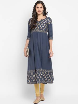G COLLECTION Grey printed cotton kurtis 2