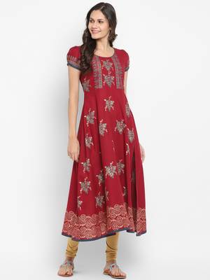  Maroon printed cotton kurtis 1