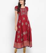 G COLLECTION Maroon printed cotton kurtis