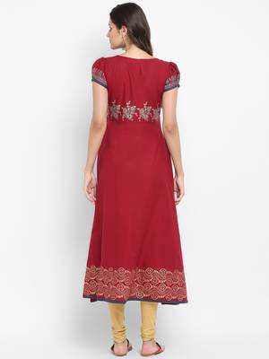  Maroon printed cotton kurtis 3