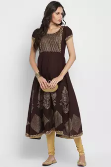  Brown printed cotton kurtis