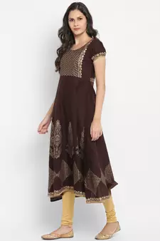  Brown printed cotton kurtis