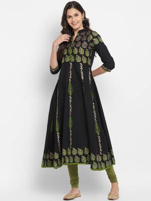  Black printed cotton cotton-kurtis 1